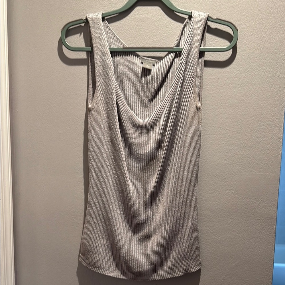 Ann Taylor Silver Ribbed Knit Top